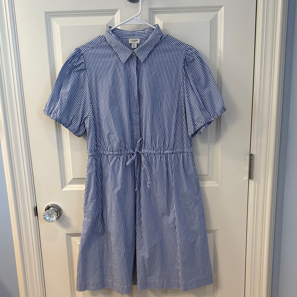 J. Crew Women’s Blue and White Striped Poplin Dress